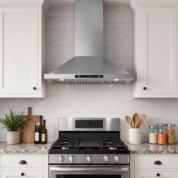 36 in. 600 CFM Convertible Ductless to Ducted Wall Mounted Range Hood in Stainless Steel with Carbon Filter and Gesture