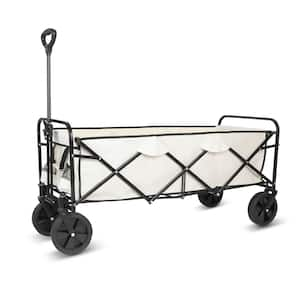 Extended Collapsible Utility Serving Cart, with Anti-Slip Wheels, Adjustable Handle and Side Pockets, Large, White