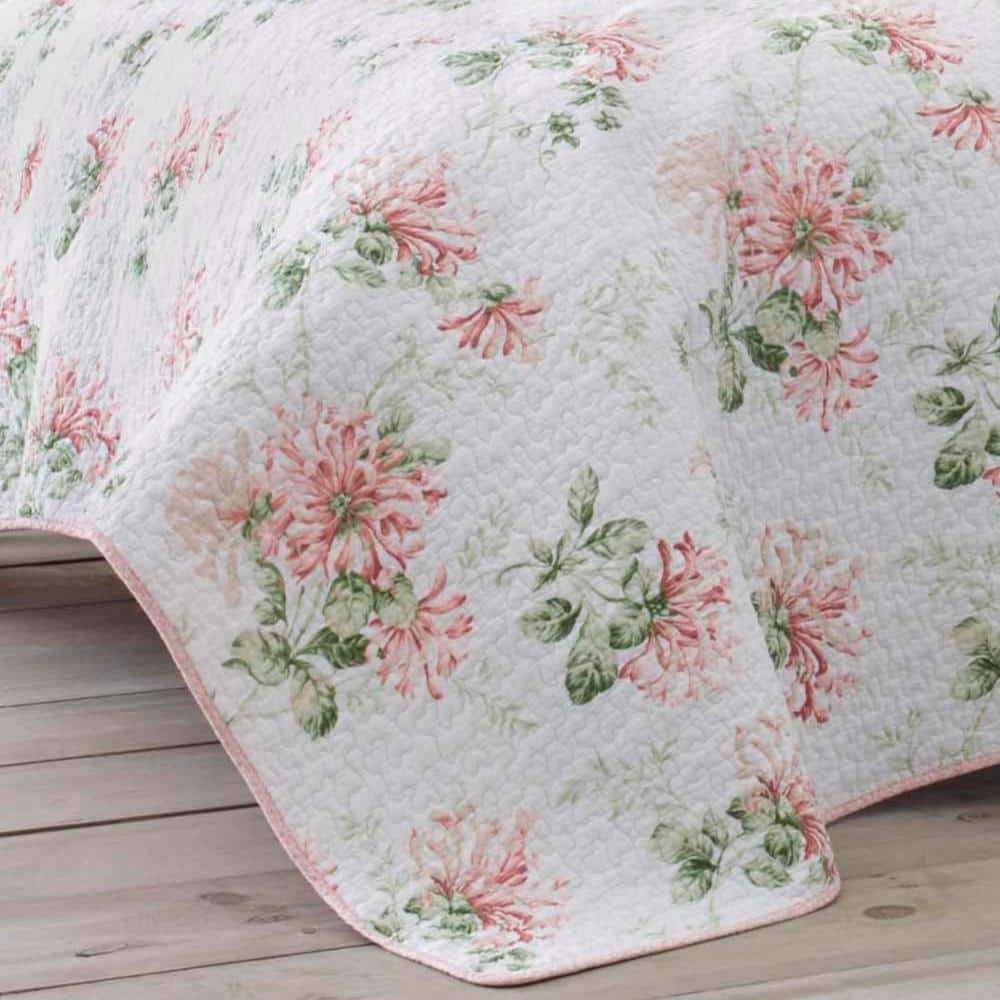 Blush Cotton Reversible Full Quilt Set with Floral Pattern