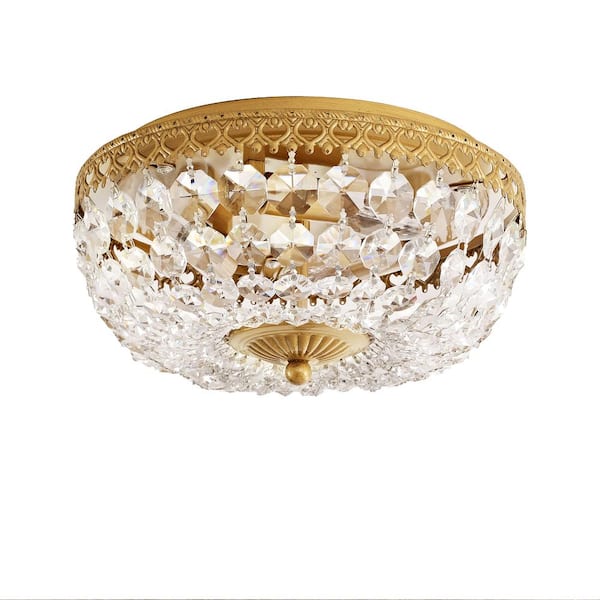 Sophia 11.8 in Diameter Brushed Brass 3-Light Crystal Basket Flush Mount