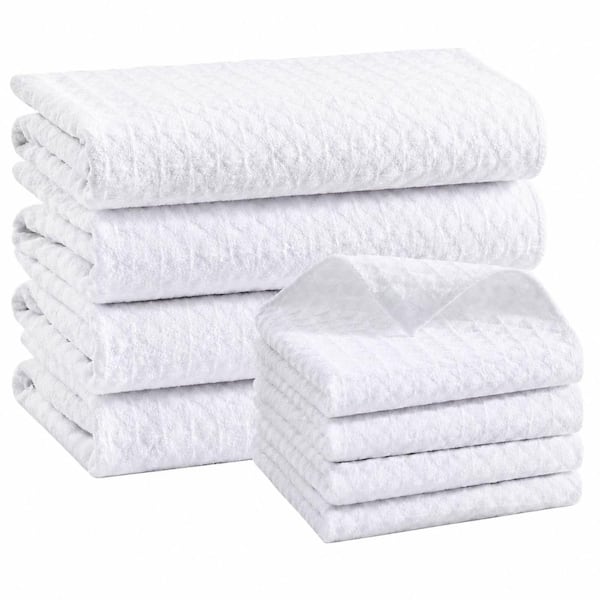 White Solid Color Waffle Weave Microfiber Kitchen Towels Set of 8 Dish Towels, 16 x 28 in and 12 x 12 in