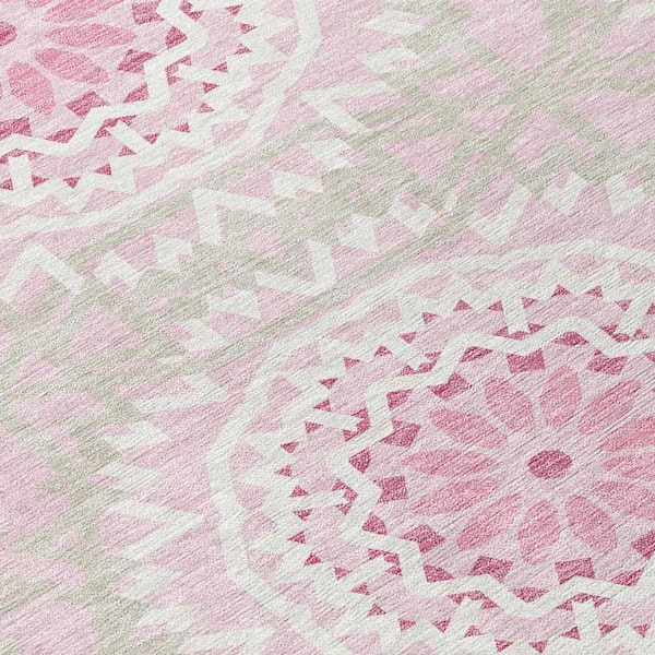 Pink, Blush, Ivory 10 ft. x 14 ft. Woven Floral, Medallion Polyester Rectangle Indoor/Outdoor Area Rug