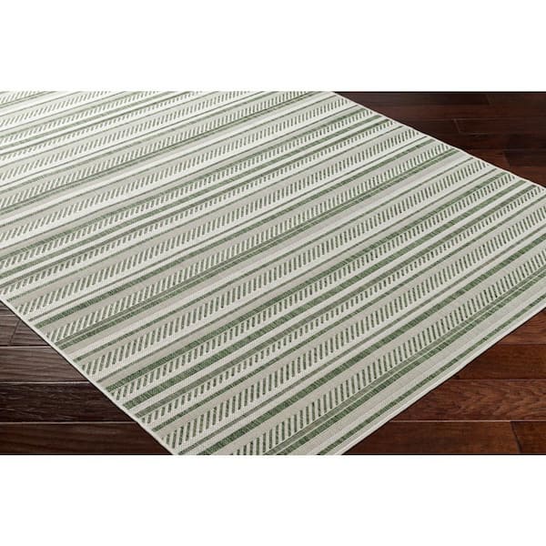 Llyr Green 7 ft. x 9 ft. Striped Indoor/Outdoor Area Rug
