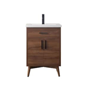 Nelson 24 in. W x 18 in. D x 34 in. H Bath Vanity in Walnut with White Ceramic Top with White Sink