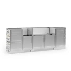 Outdoor Kitchen Signature Series SS 95.16 in. L x 25.5 in. D x 37 in. H 8-Piece Cabinet Set in White Crystal Marble