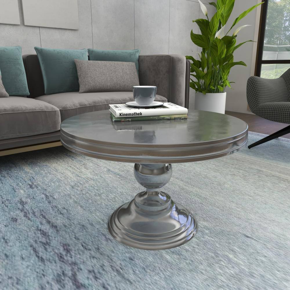 Elegant Goblet-Inspired Round Metal Coffee Table in Silver Finish