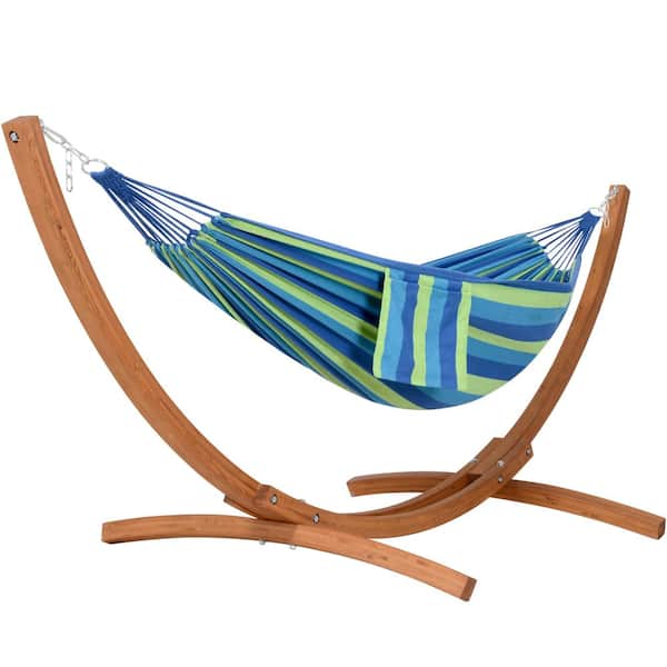 Outdoor Hammock with 10 ft Wooden Stand, Green