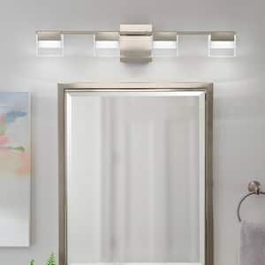 VICINO 30 in. W x 5.71 in. H 4-Light Matte Nickel Integrated LED Bathroom Vanity Light with Frosted Rectangular Shades