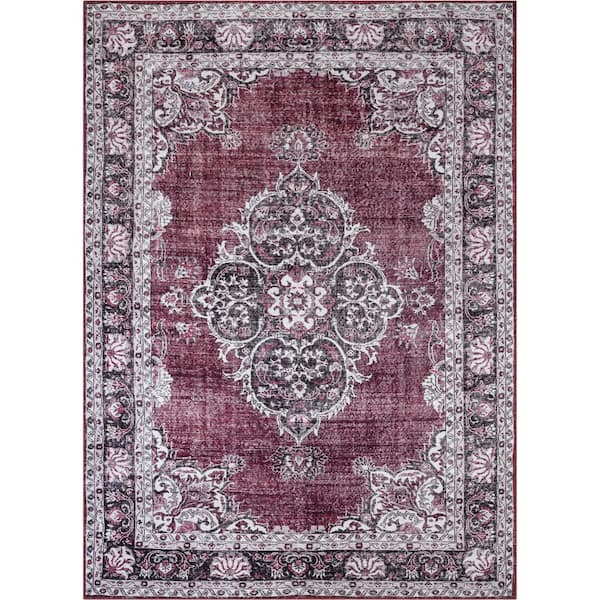 Well Woven Nile Tarifa Vintage Bohemian Medallion Floral Border Red 3 ft. 9 in. x 5 ft. 7 in. Area Rug
