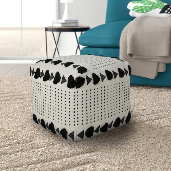 Textured Diamond Indoor Square Pouf, Black And White, 18