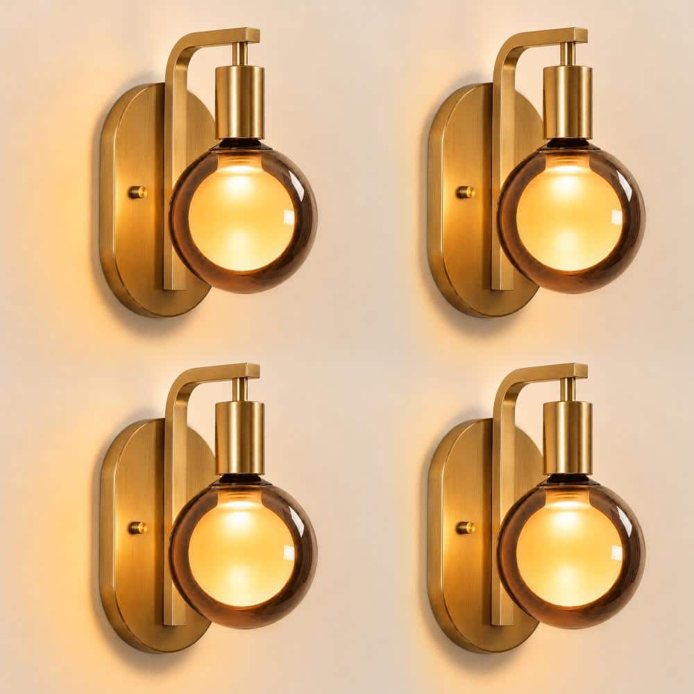 Vintage Brass Vanity Wall Sconce with Smoked Globe Glass LED Bulb(4-Pack) price history on PriceWatchPro