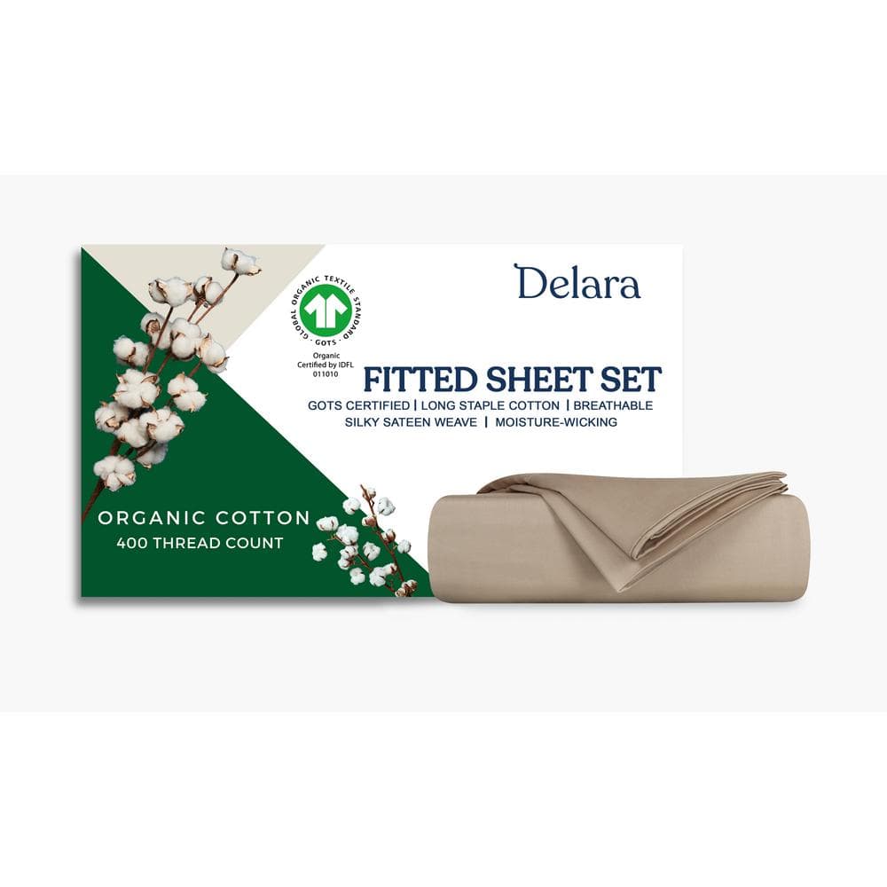 3-Piece Set Natural Solid 100% Organic Cotton Sheets, Full,Smooth & Breathable,Super Soft Fitted Sheet Sets