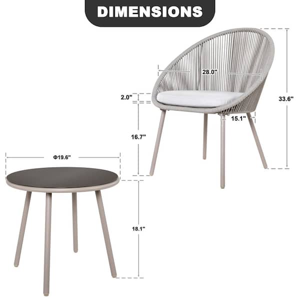 3-Piece Metal Outdoor Bistro Set with Beige Cushion