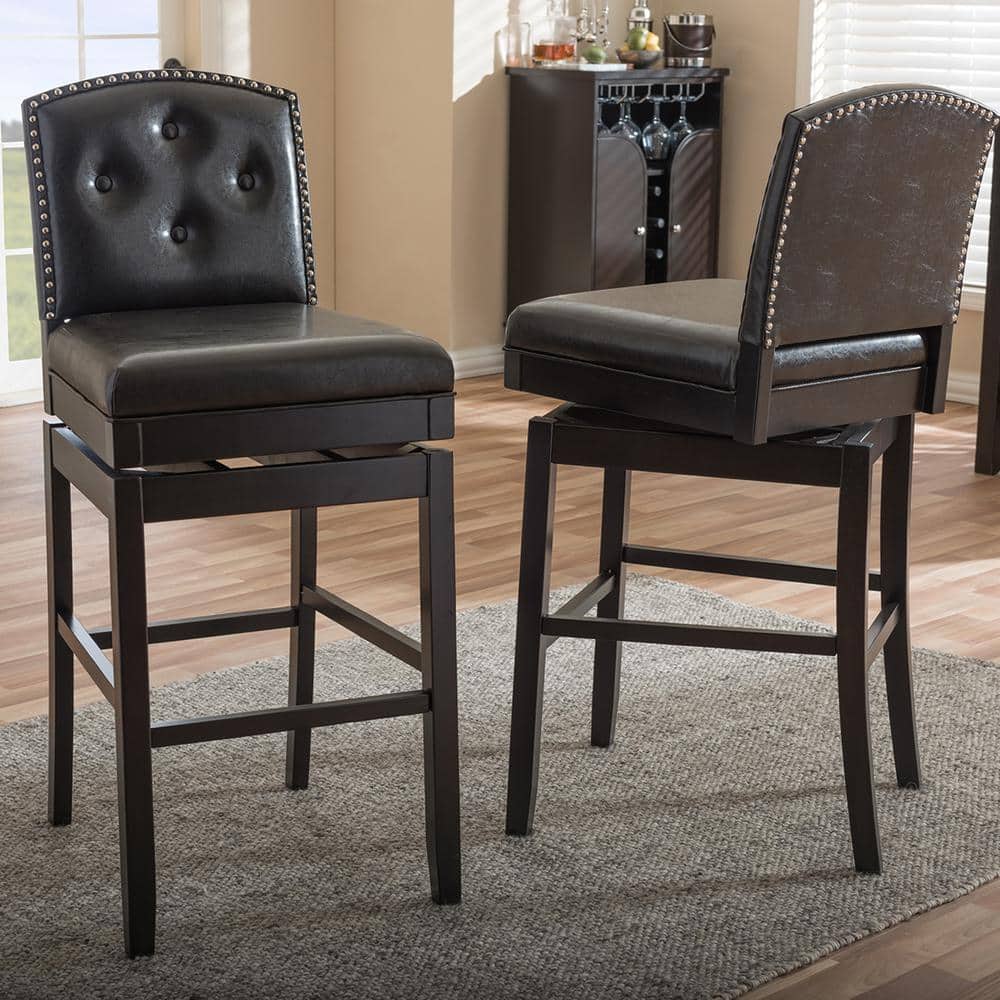 Ginaro Dark Brown Faux Leather Swivel Bar Stool Set