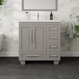 Loon 30 in. W x 22 in. D x 34 in. H Bathroom Vanity in Gray with White Carrara Quartz Top with White Sink