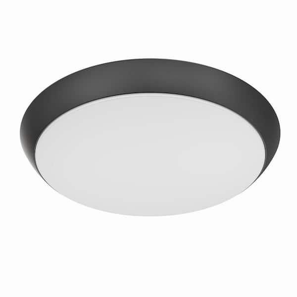 Commercial Electric 11 In Matte Black Integrated Led Dimmable Selectable Cct Flush Mount Indoor