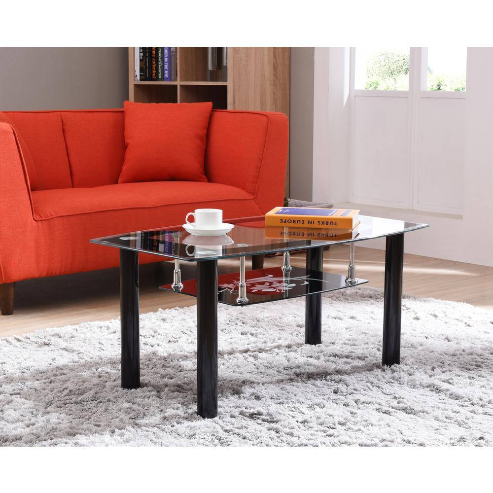 Modern Rectangular Black and Clear Glass Coffee Table