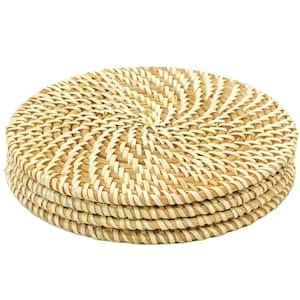 Set of 4 Decorative Round 7.25 Natural Woven Handmade Rattan Placemats