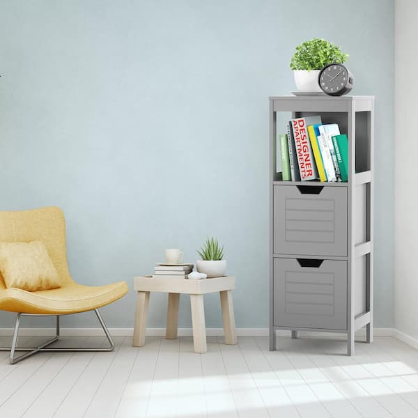 Gray Wooden Floor Accent Cabinet with 2-Drawers
