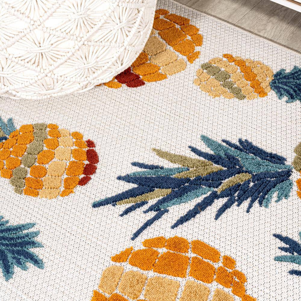 4' x 6' Ivory and Orange Floral Synthetic Area Rug