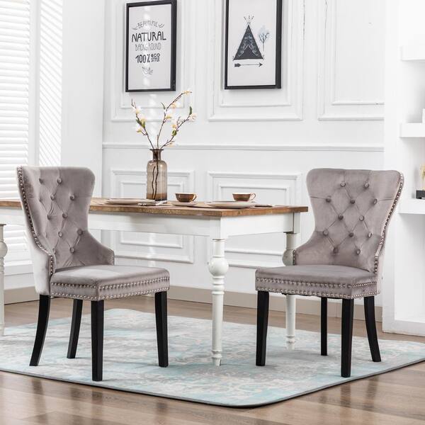 Gray tufted dining online room chairs