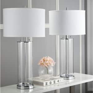 Velma 31 in. Clear Column Table Lamp with Off-White Shade (Set of 2)