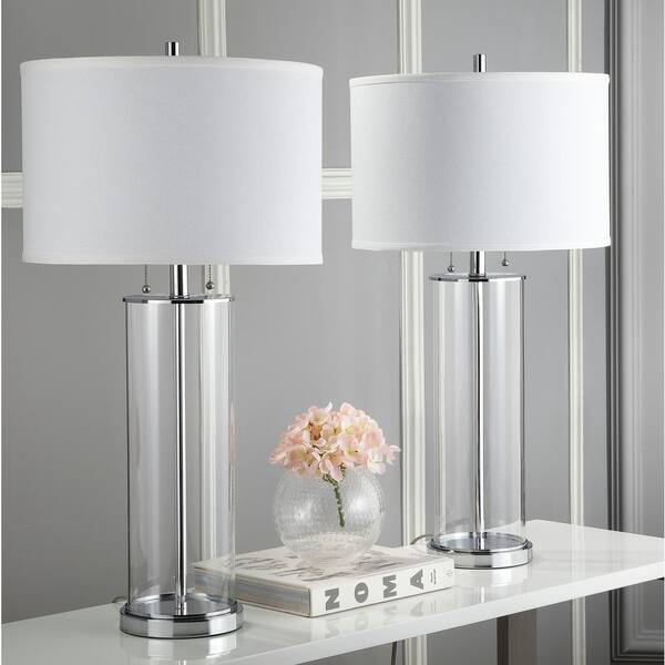 Velma 31 in. Clear Column Table Lamp with Off-White Shade (Set of 2)