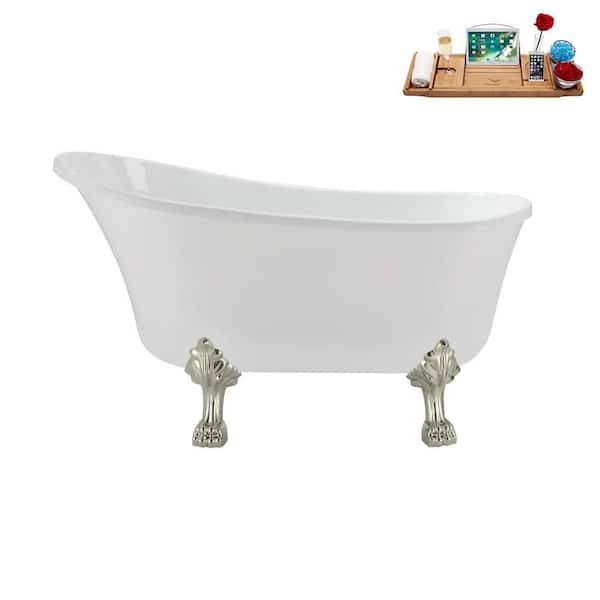Streamline 51 in. Acrylic Clawfoot Non-Whirlpool Bathtub in Glossy White with Polished Gold Drain and Brushed Nickel Clawfeet
