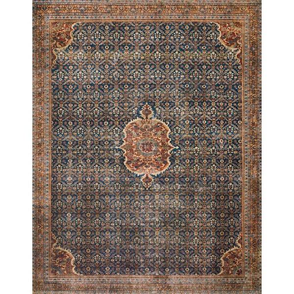 LOLOI II Layla Cobalt Blue/Spice 2 ft. 3 in. x 3 ft. 9 in. Distressed Bohemian Printed Area Rug