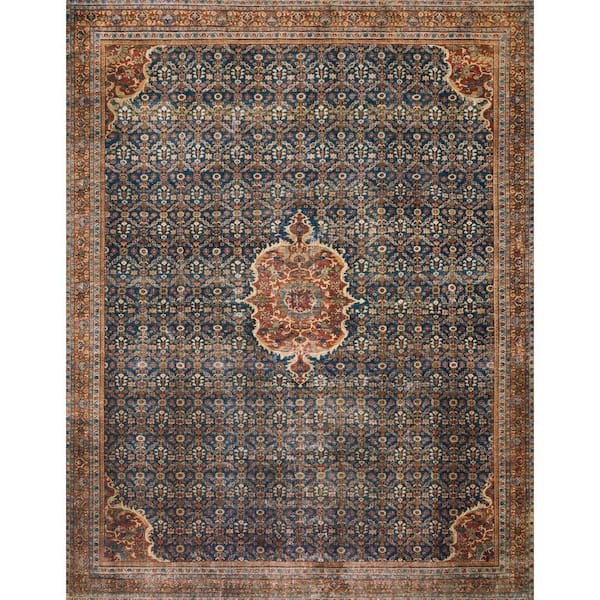 LOLOI II Layla Cobalt Blue/Spice 7 ft. 6 in. x 9 ft. 6 in. Distressed Bohemian Printed Area Rug