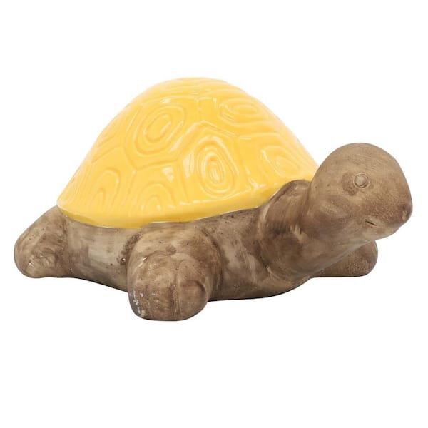 Liv & Skye Yellow 13 in. x 6 in. Stoneware Tortoise Figurine