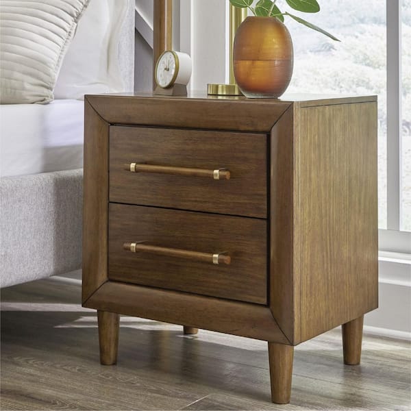 Lyncott Brown 2 Drawer 25 in. W Nightstand