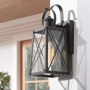Craftsman 1-Light Matte Black Outdoor Wall Lantern Sconce with Clear Seeded Glass