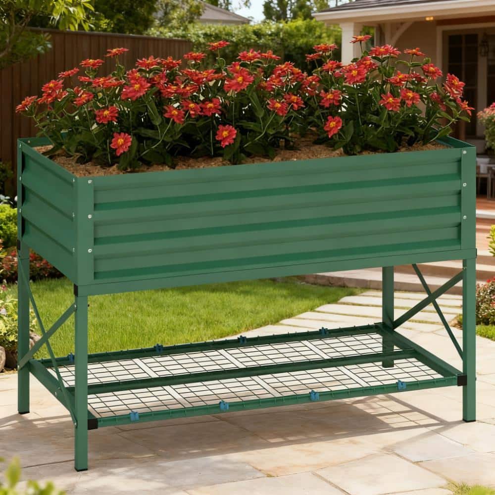 Spacious Gardening Bed,Metal Planter Box,Galvanized Raised Garden Bed,with Legs,Storage Shelf and Bed Liner price history on PriceWatchPro
