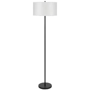 Black 1-Light Standard Floor Lamp with Drum Shade 61 in.