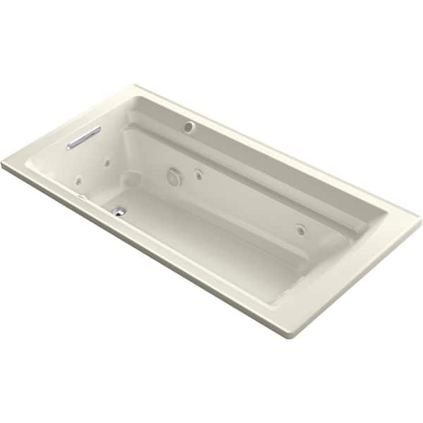 KOHLER Archer 72 in. Rectangular Drop-in Whirlpool and Air Bath Bathtub in Biscuit