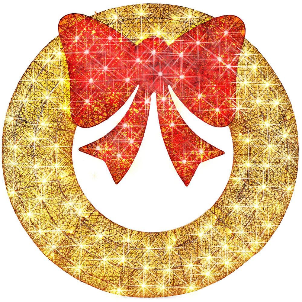 48 in. Gold Pre-Lit LED Outdoor Artificial Christmas Wreath with140-Lights and Red Bow price history on PriceWatchPro