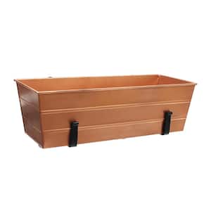11 in. x 24 in. Rectangle Copper Plated Galvanized Steel Flower Window Box with Black Wrought Iron Clamp-On Brackets