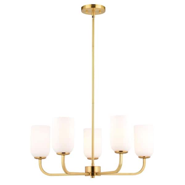 Shelby 5-Light Gold Brass Transitional Chandelier White Glass Shade