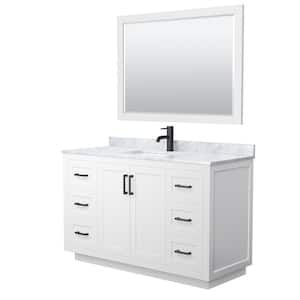Miranda 54 in. W x 22 in. D x 33.75 in. H Single Sink Bath Vanity in White with White Carrara Marble Top and Mirror