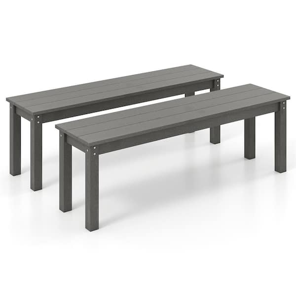 2Pcs Outdoor Bench 2-3 Person HDPE Patio Bench 55 in. Backless Garden Bench with Slatted Seat Gray