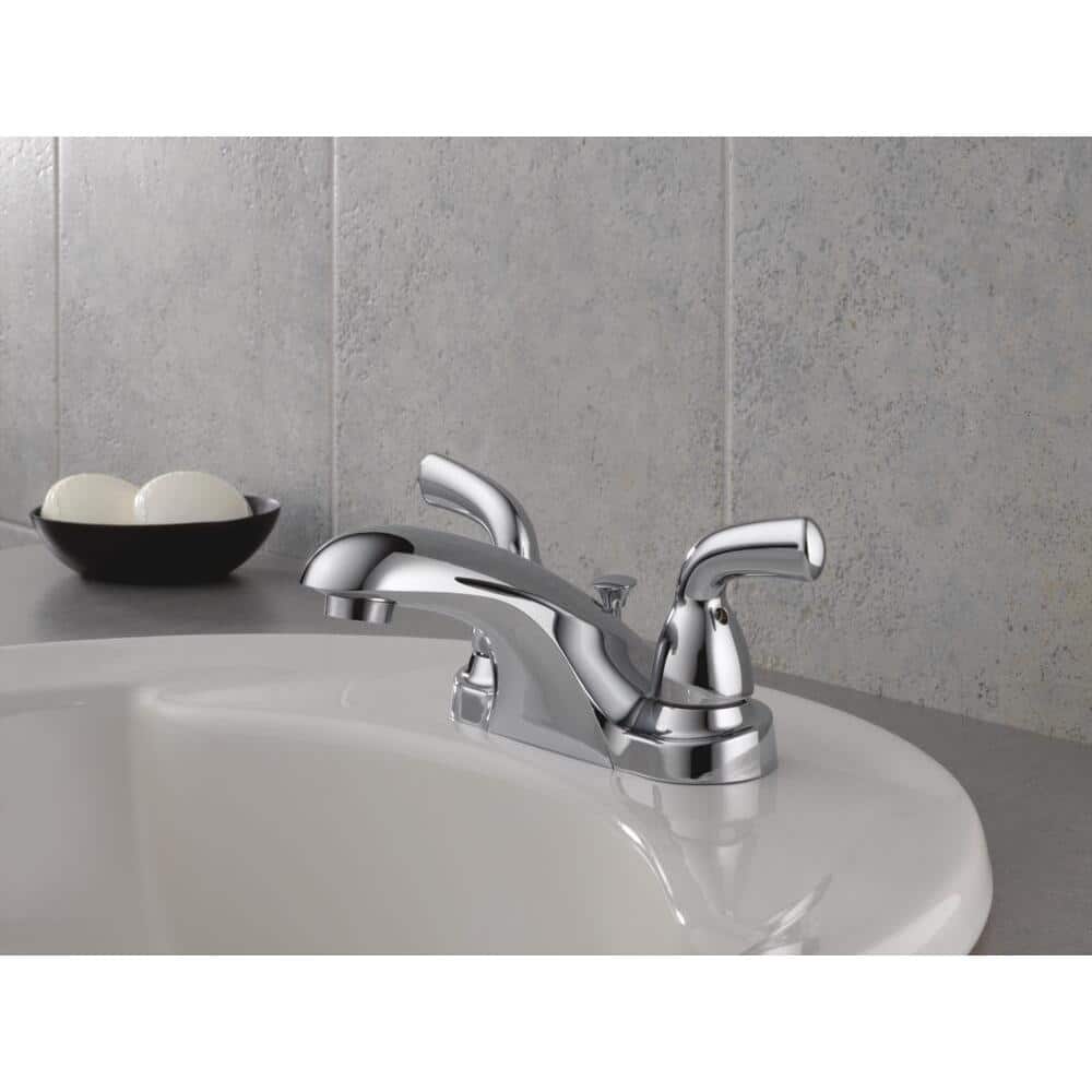 Chrome 4-Inch Centerset 2-Handle Bathroom Faucet with Metal Drain Assembly