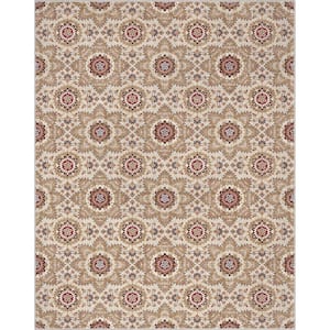 Ivory 5 ft. x 7 ft. Flat-Weave Kings Court Victoria Transitional Mosaic Pattern Area Rug