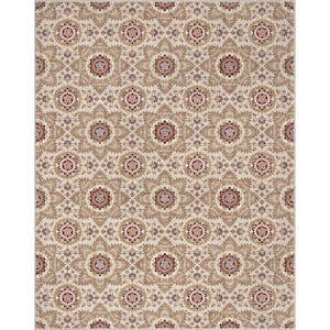 Ivory 7 ft. 10 in. x 9 ft. 10 in. Flat-Weave Kings Court Victoria Transitional Mosaic Pattern Area Rug