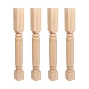 35.25 in. x 3.75 in. Unfinished Solid North American Hard Maple Fluted Kitchen Island Leg (4-Pack)