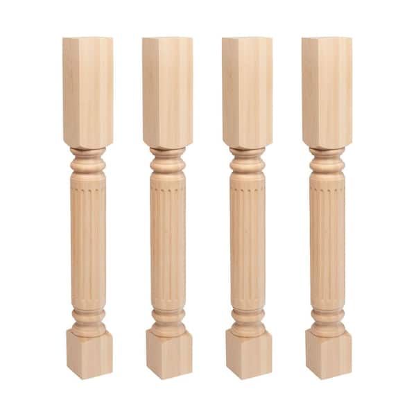 American Pro Decor 35.25 in. x 3.75 in. Unfinished Solid North American Hard Maple Fluted Kitchen Island Leg (4-Pack)