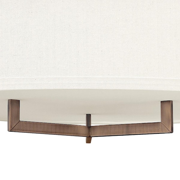 HINKLEY - Hampton 26 in. 3 Light Brushed Bronze Semi-Flush Mount with Off-White Linen Hardback Shade