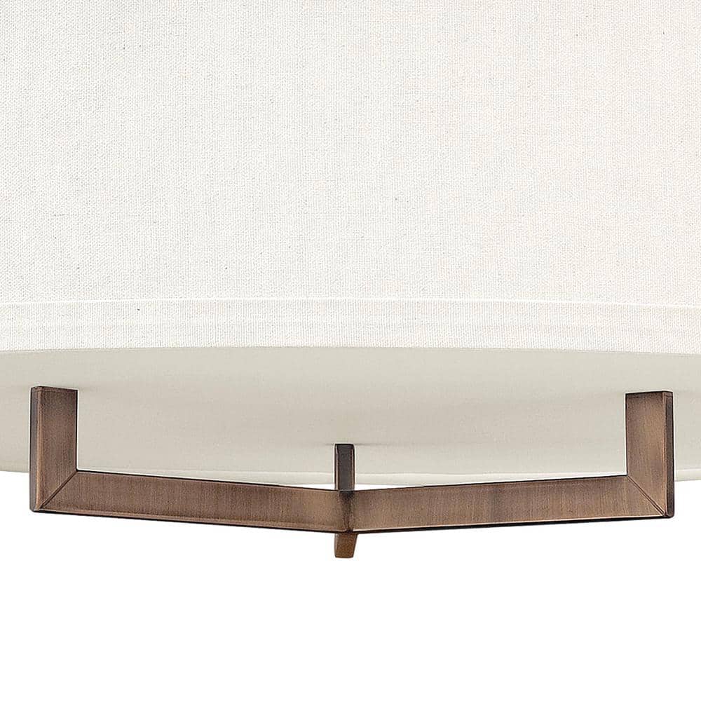 Brushed Bronze 26" Drum Semi-Flush Mount with Off-White Linen Shade