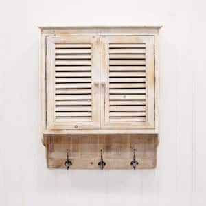 32 in. White Washed Wall Cabinet with Hooks
