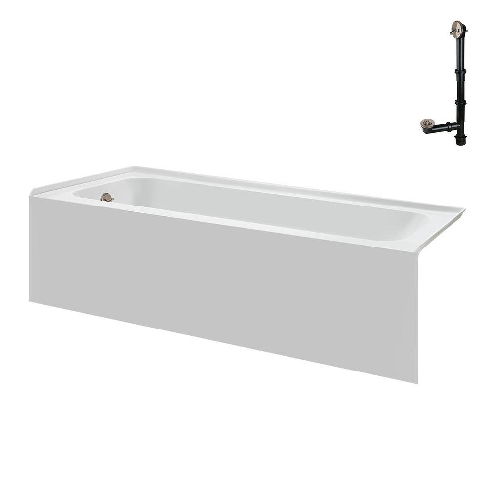 Glossy White Acrylic Rectangular Alcove Bathtub with Brushed Nickel Drain